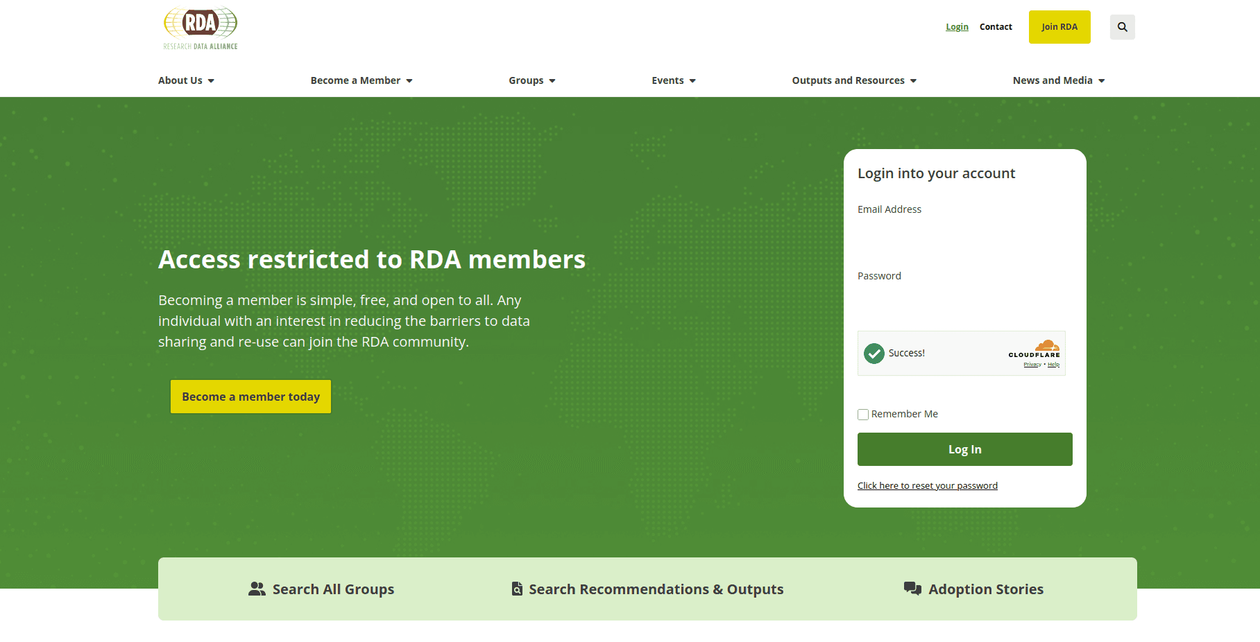 Screenshot of Research Data Alliance website