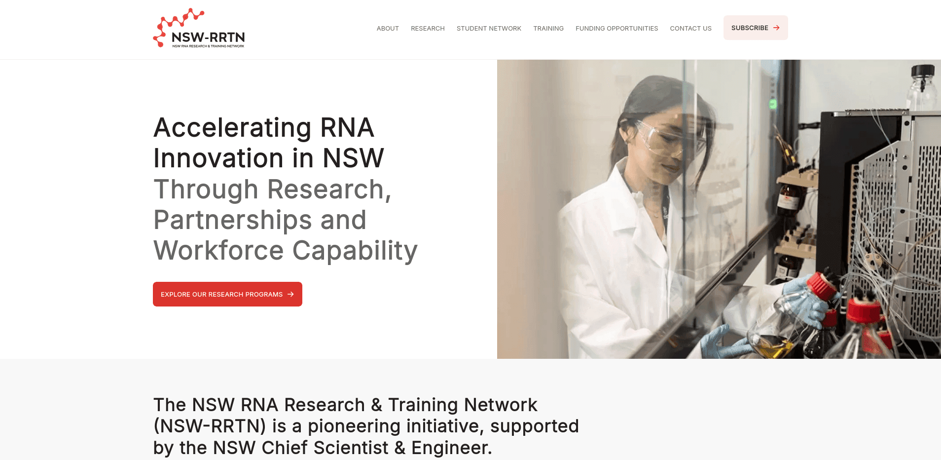 Screenshot of NSW RNA Research & Training Network website